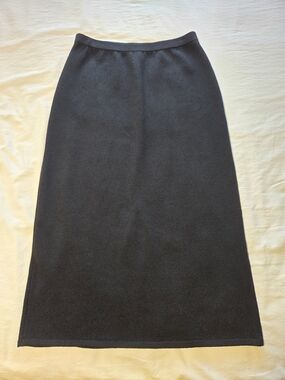 St. John Basics Black Knit Midi Pencil Skirt Back Vent Size 14